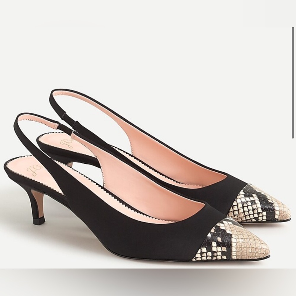 J. Crew Sophia satin slingback pumps with cap toe